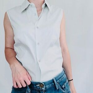 Piazza Sempione Nathalie Sleeveless Button-Down Blouse White Sz 40 IT / US XS/S